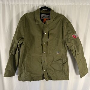 Duluth 40 Grit Denim Jacket Men's Medium Green Pockets Snap Up SEC Construction